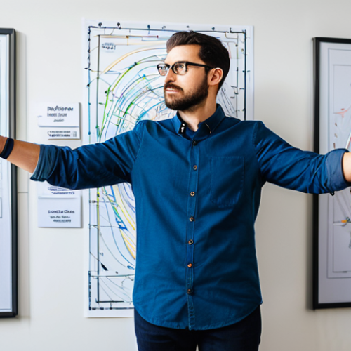 Home 4 A professional software engineer, fully clothed in a modest business casual outfit, stands in a modern, brightly lit tech office. On one side, abstract, tangled wires and chaotic lines represent 'spaghetti code,' while on the other, clear, elegant architectural diagrams and neatly organized code structures symbolize design patterns. The engineer gestures towards the organized side with a confident, natural pose, embodying problem-solving and clarity. Perfect anatomy, correct proportions, well-formed hands, proper finger count. Professional photography, high quality, studio lighting, sharp focus, vibrant colors, safe for work, appropriate content, family-friendly.
