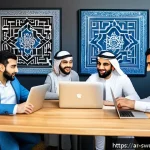 Home 22 템플릿 메소드 패턴의 활용 - A modern office environment showing a diverse Arab software development team collaborating around a ...