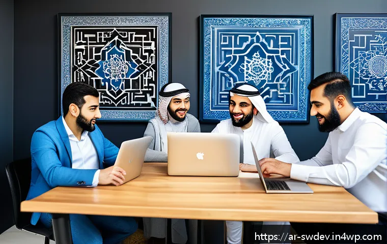 템플릿 메소드 패턴의 활용 - A modern office environment showing a diverse Arab software development team collaborating around a ...