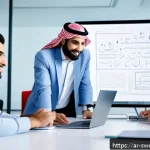 Home 20 소프트웨어 설계 패턴의 적용 범위와 한계 - A professional Middle Eastern software development team collaborating in a modern office, featuring ...