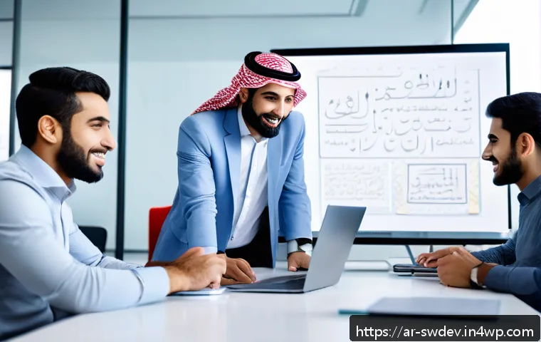 소프트웨어 설계 패턴의 적용 범위와 한계 - A professional Middle Eastern software development team collaborating in a modern office, featuring ...