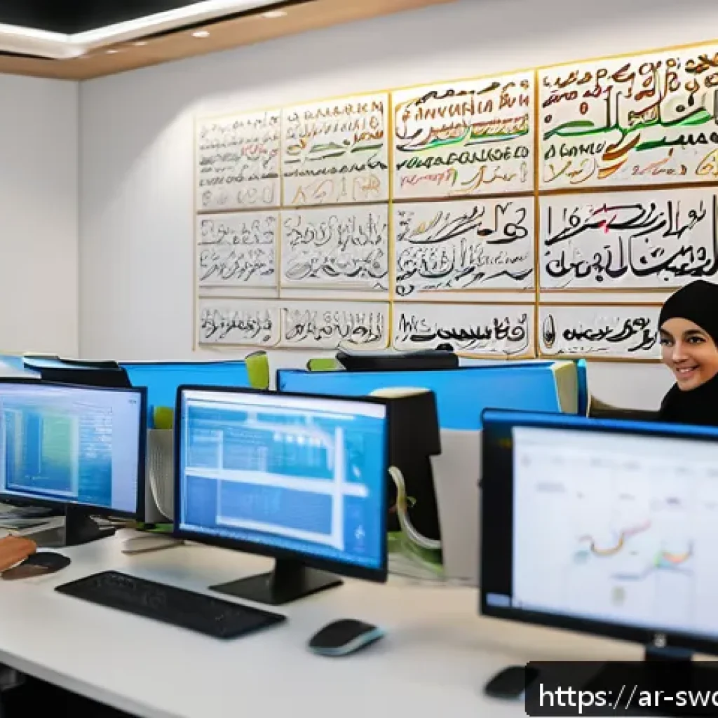 설계 패턴을 활용한 코드 리팩토링 - A modern Arab software development team collaborating in a bright office decorated with traditional ...